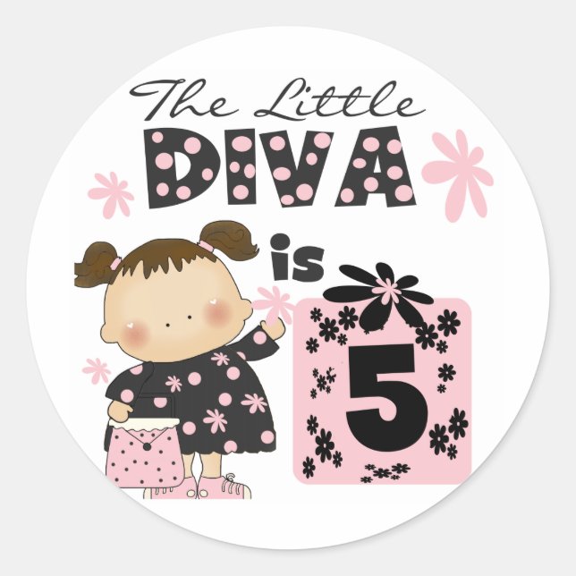 Little Diva 5th Birthday Tshirts and Gifts Classic Round Sticker (Front)