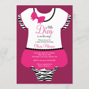 Little Diva Baby Shower Invitation, Zebra, Pink Invitation