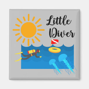 Little Diver with Jelly Fish - Square Magnet