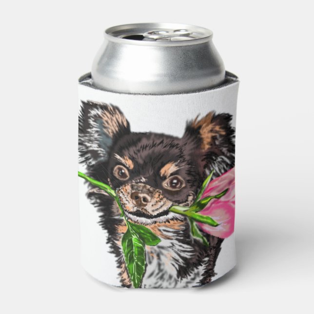 Little Dog with Rose Can Cooler Romantic (Can Front)