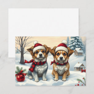 Little Dogs in Preppy Winter Attire and Hat Card