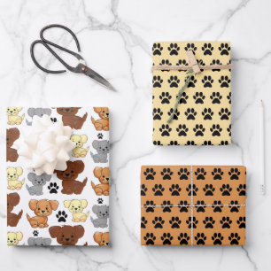 Little Dogs & Paw Print Wrapping Paper Set