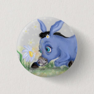 Little Donkey and Daisy - Cute 1 Inch Round Button