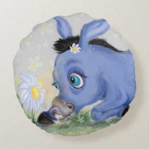 Little Donkey and Daisy Funny Round Pillow