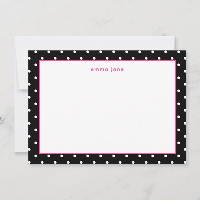 Little Dots Hot Pink and Black Personalized Card (Front)