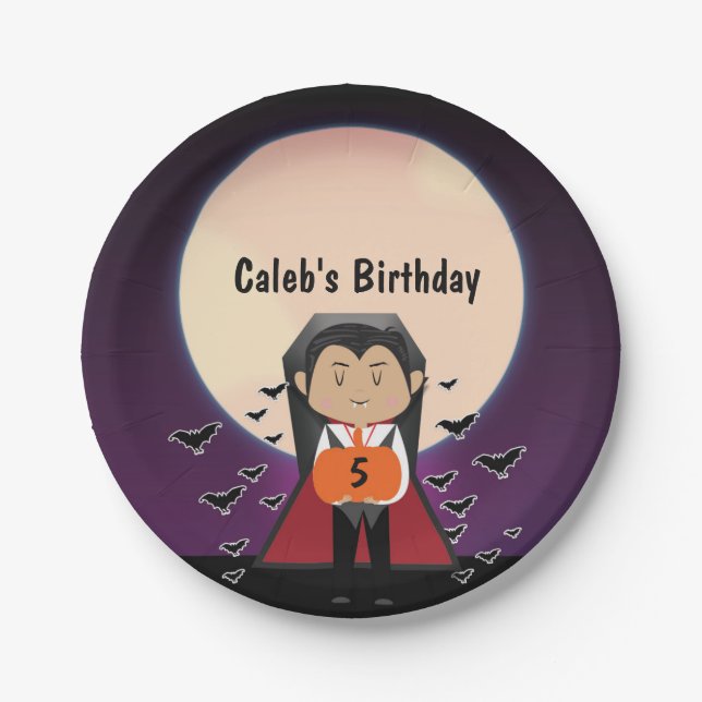 Little Dracula Halloween Birthday Party Plates (Front)