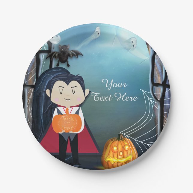 Little Dracula Vampire Halloween Birthday Party Paper Plate (Front)