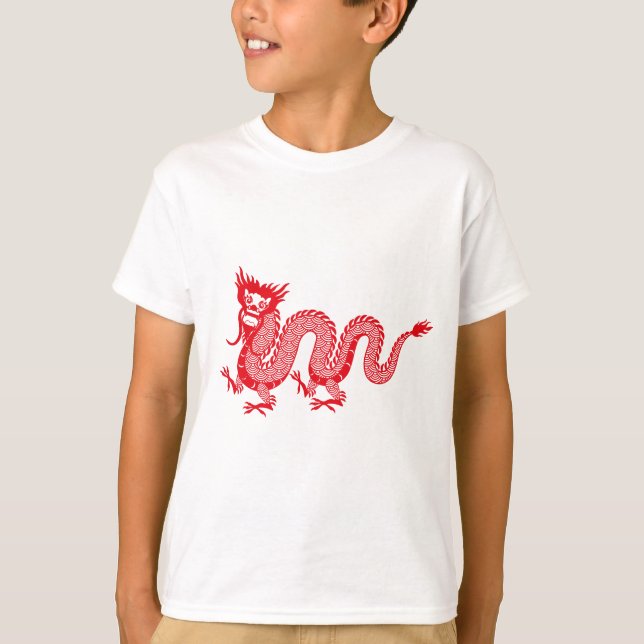 Little Dragon Delight: Chinese Red Dragon Design T-Shirt (Front)