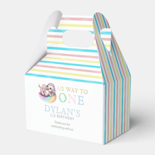 Little Dragon Halfway to One Blue 6 Month Birthday Favor Box (Front Side)