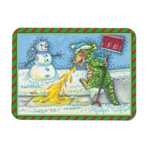 LITTLE DRAGON MELTING & SHOVELING SNOW, FUNNY CUTE MAGNET