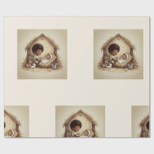 Little Drummer Boy Black Nativity Wrapping Paper 2