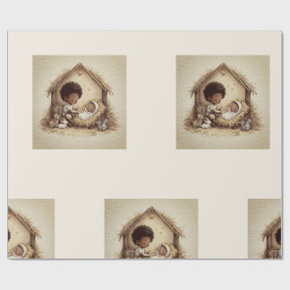 Little Drummer Boy Black Nativity Wrapping Paper 2