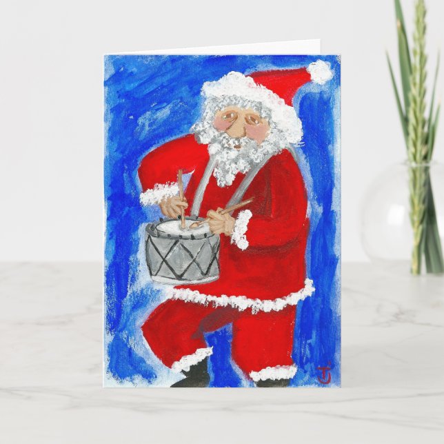 Little Drummer Santa Holiday Card (Front)
