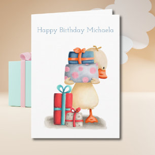 Little duck with presents personalized Birthday Card