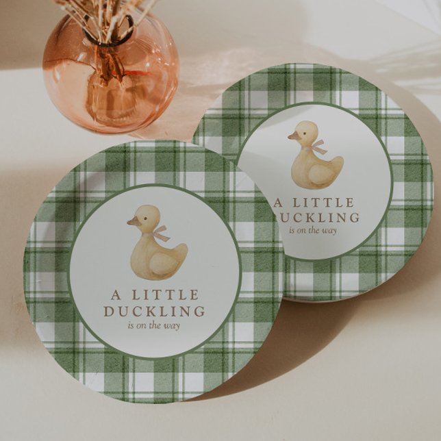 Little Duckling | Classic Neutral Gingham Paper Plate (Creator Uploaded)