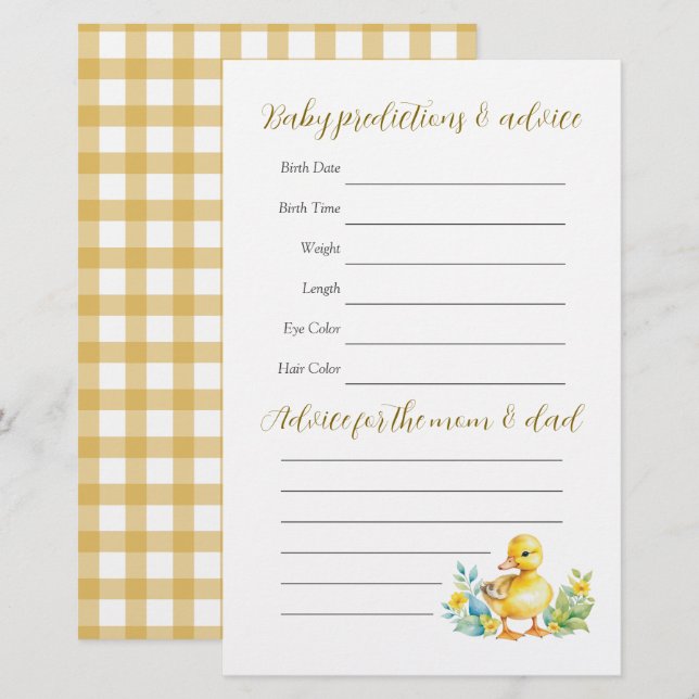 Little Duckling Duck Baby Shower Guessing Game (Front/Back)