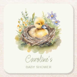 Little Duckling Duck Baby Shower Personalized Square Paper Coaster