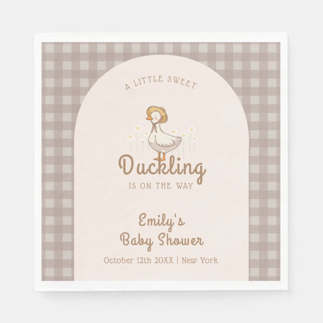 Little Duckling Farmhouse Gingham Baby Shower  Napkin (Front)