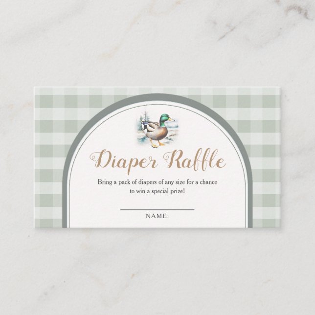 Little Duckling Gingham Baby Shower Diaper Raffle Enclosure Card (Front)