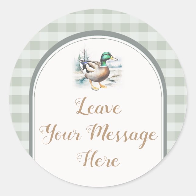 Little Duckling Gingham Baby Shower Your Message Classic Round Sticker (Front)