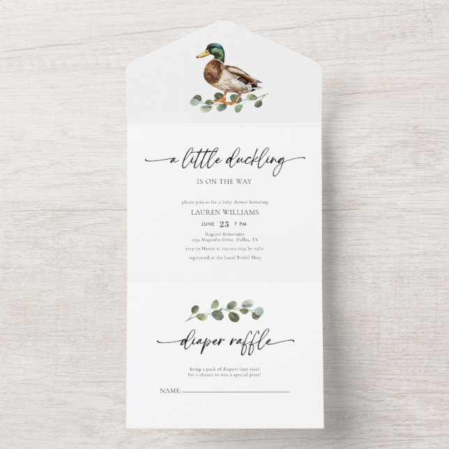 Little Duckling Is On The Way Duck Baby Shower All In One Invitation (Inside)