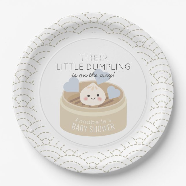 Little Dumpling Blue Baby Shower Paper Plates (Front)