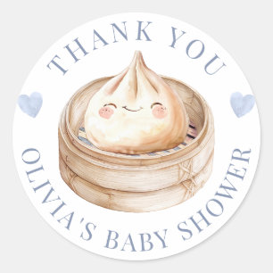 Little Dumpling Blue Thank You Baby Shower Favour Classic Round Sticker
