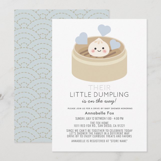 Little Dumpling Drive-by Boy Baby Shower Invitation (Front/Back)