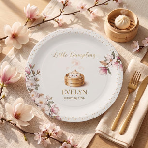 Little Dumpling Floral Pink Gold 1st Birthday Paper Plate