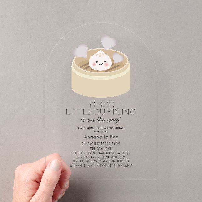 Little Dumpling Grey Gender-neutral Baby Shower Acrylic Invitations (Insitu (Handheld))