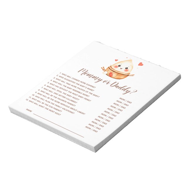 Little Dumpling Guess Who Baby Shower Game Notepad (Rotated)