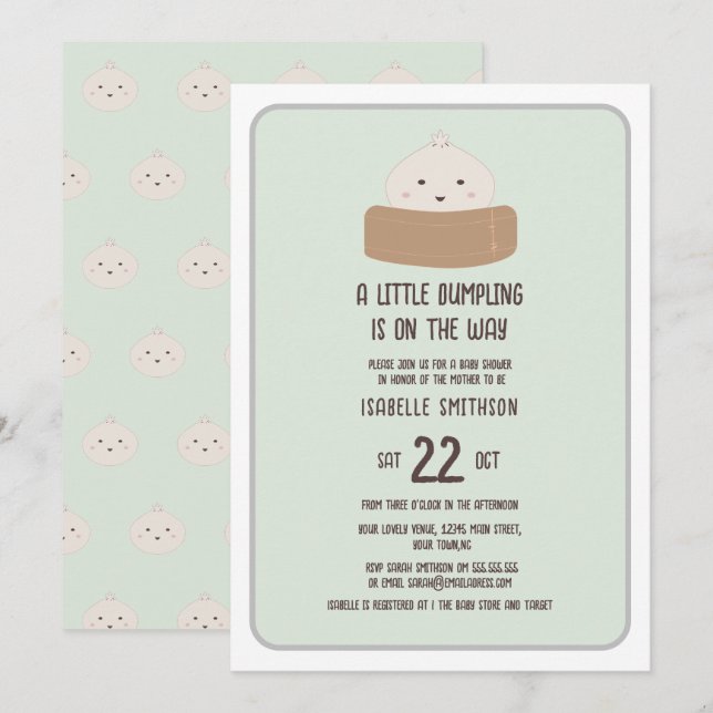 Little Dumpling On The Way Green Baby Shower Invitation (Front/Back)