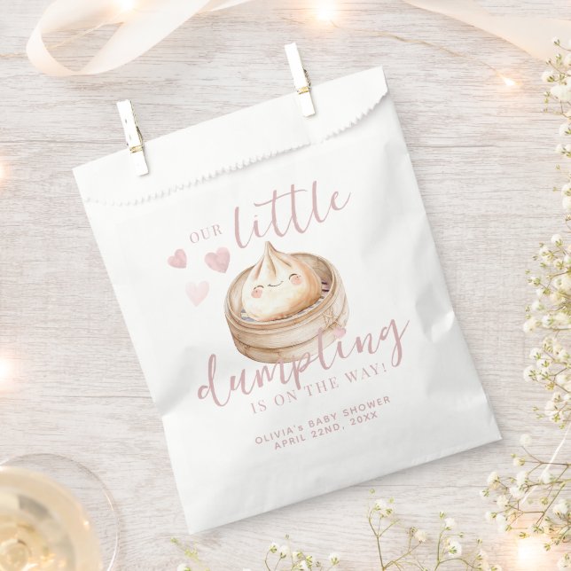 Little Dumpling Pink Watercolor Girl Baby Shower F Favour Bag (Clipped)