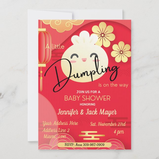 Little Dumpling Red & Gold Baby Shower Invitation (Front)