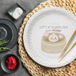 Little Dumpling White Baby Shower Paper Plate<br><div class="desc">This cute and kawaii "their little dumpling is on the way" gender-neutral baby shower paper plate features a dumpling with a smiling face in a chinese steamer on a white background with grey wave patterns. Personalize it for your needs.</div>