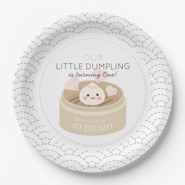 Little Dumpling White Birthday Paper Plate (Front)