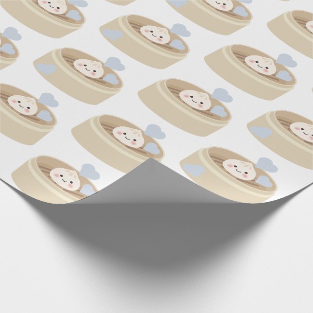 Little Dumpling White Blue Boy Wrapping Paper (Corner)