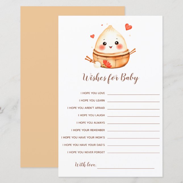 Little Dumpling Wishes for Baby Shower Game Card (Front/Back)