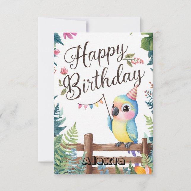 Little Editable Parrot Digital Birthday Card (Front)