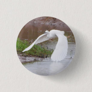 Little Egret in Flight Badge 1 Inch Round Button
