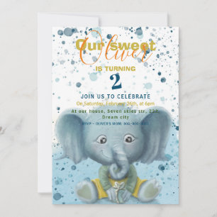 Little elephant baby boy birthday announcement