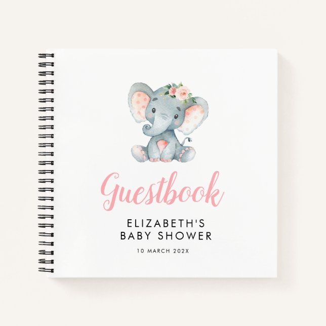 little elephant baby shower guestbook notebook (Front)