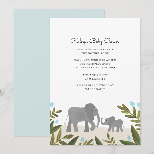 Little Elephant Baby Shower Invite (Front/Back)