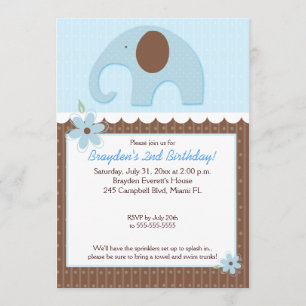 Little Elephant (Blue) 5x7 Boy Birthday Invitation