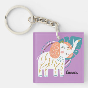 Little Elephant Boho Custom Name Keychain