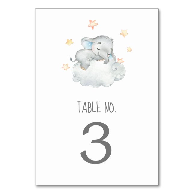 Little Elephant Boy Baby Shower Table Number (Front)
