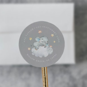 Little Elephant Boy   Grey Circular Return Address Classic Round Sticker