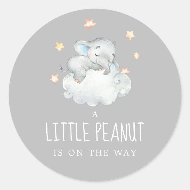 Little Elephant Boy Grey Little Peanut Baby Shower Classic Round Sticker (Front)