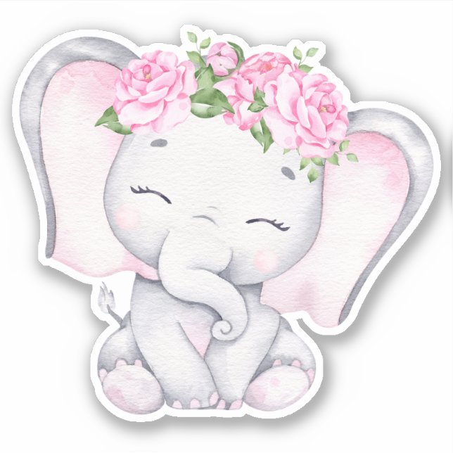 Little Elephant Cute Animal Sticker (Front)