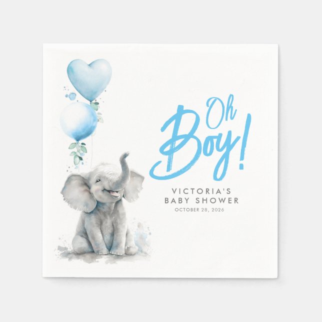 Little Elephant Cute Blue and Grey Baby Shower Napkin (Front)